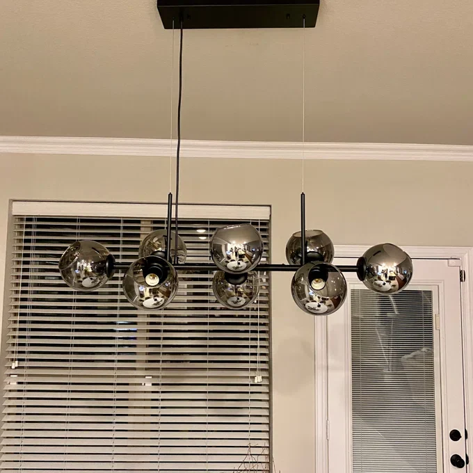 Modern Linear Smoky Gray Glass Globe Shade Chandelier for Dining Room/Kitchen Island - Image 5