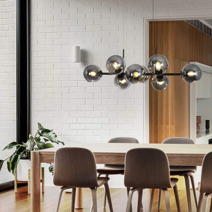 Modern Linear Smoky Gray Glass Globe Shade Chandelier for Dining Room/Kitchen Island - Image 7