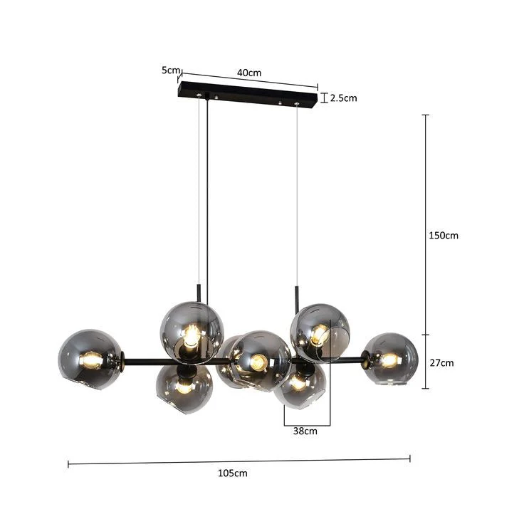Modern Linear Smoky Gray Glass Globe Shade Chandelier for Dining Room/Kitchen Island - Image 8
