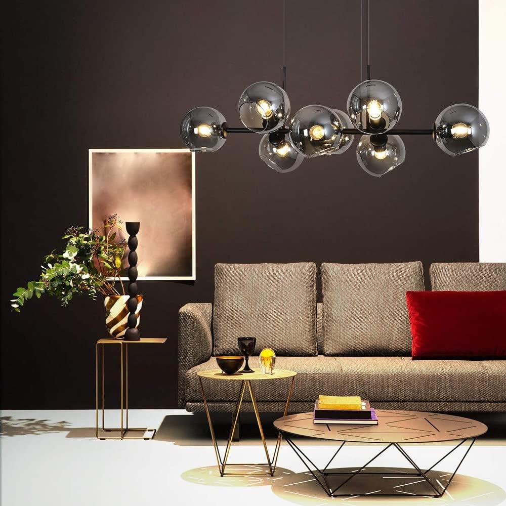 Modern Linear Smoky Gray Glass Globe Shade Chandelier for Dining Room/Kitchen Island - Image 9