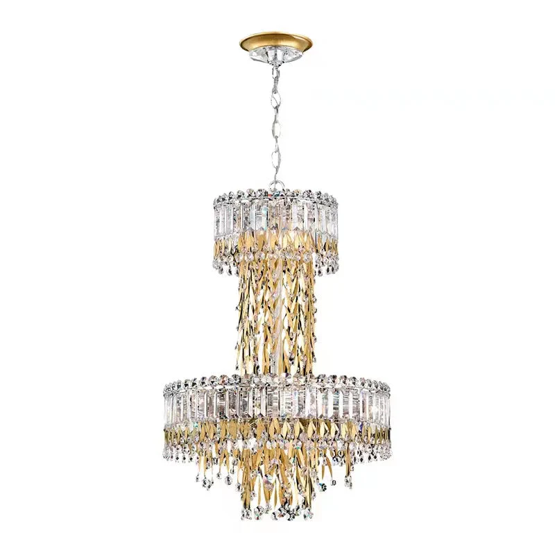 Modern Luxury 2 Layers Crystal Rod Gold Leaves Pendant Light for Living Room/Bedroom - Image 2