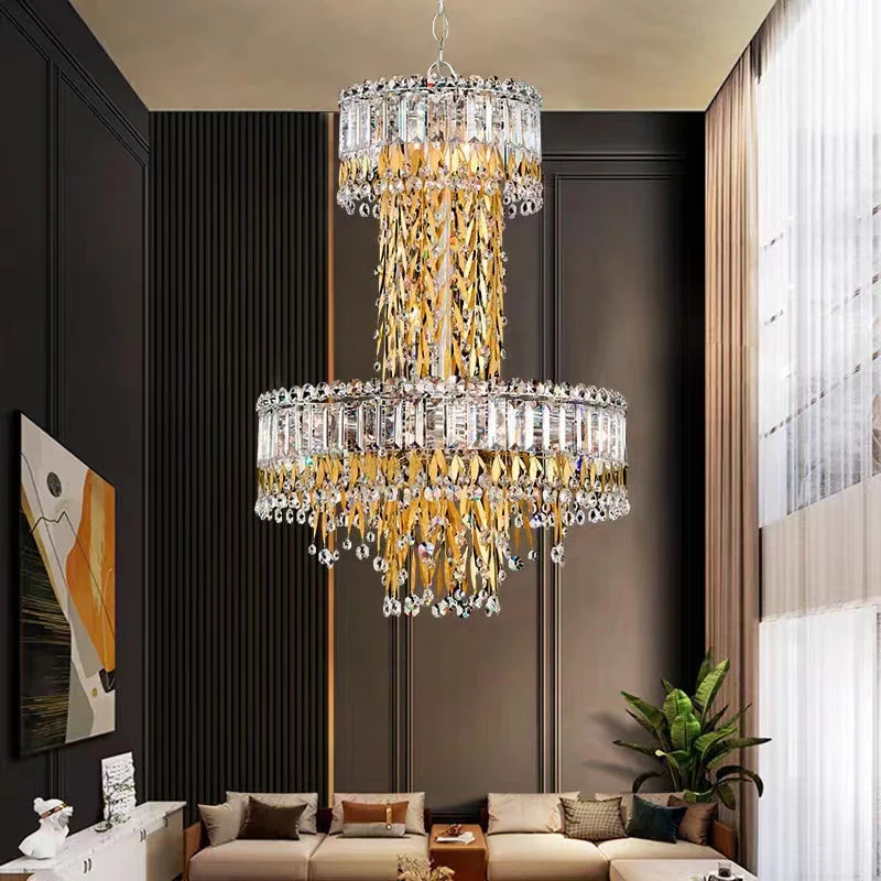 Modern Luxury 2 Layers Crystal Rod Gold Leaves Pendant Light for Living Room/Bedroom - Image 3