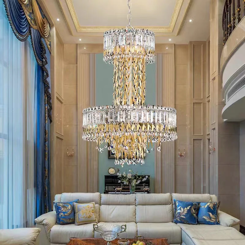Modern Luxury 2 Layers Crystal Rod Gold Leaves Pendant Light for Living Room/Bedroom - Image 4