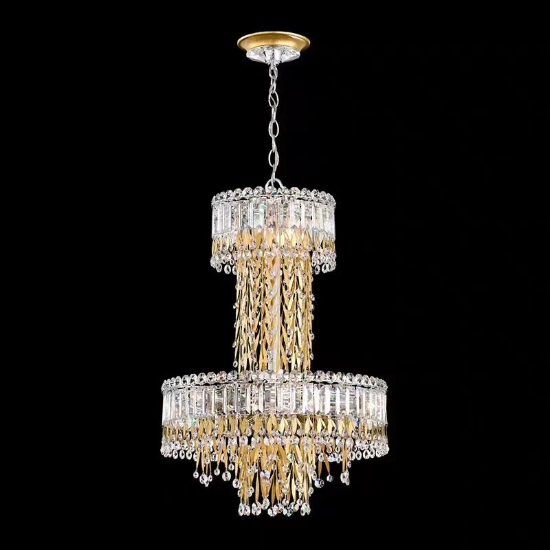 Modern Luxury 2 Layers Crystal Rod Gold Leaves Pendant Light for Living Room/Bedroom - Image 5