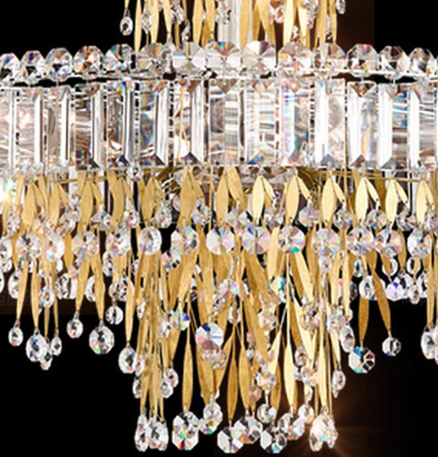 Modern Luxury 2 Layers Crystal Rod Gold Leaves Pendant Light for Living Room/Bedroom - Image 6