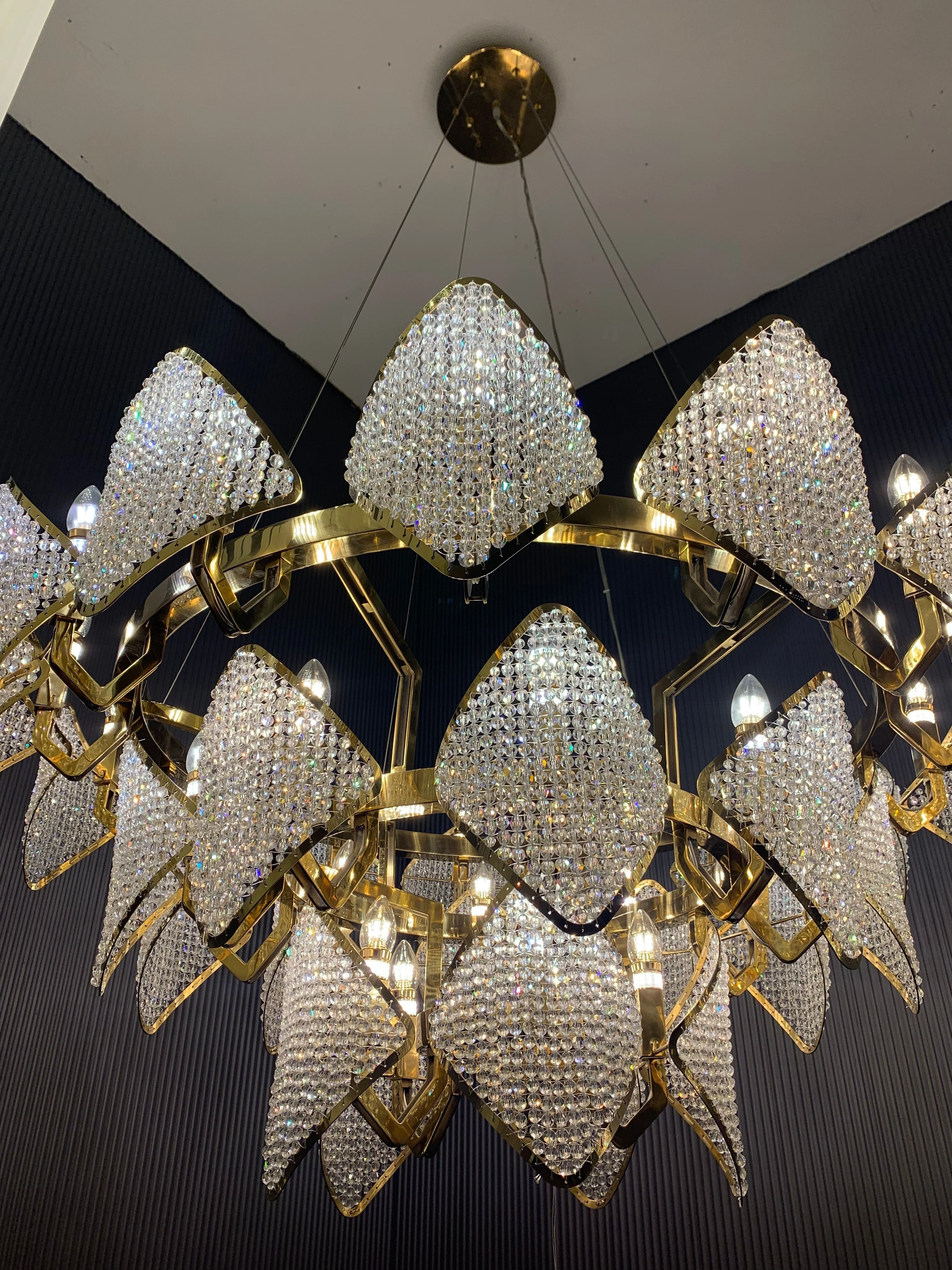 Modern Luxury 3-Tier Crystal Beads Knitmesh Chandelier in Champagne Gold Finish for Living Room - Image 4