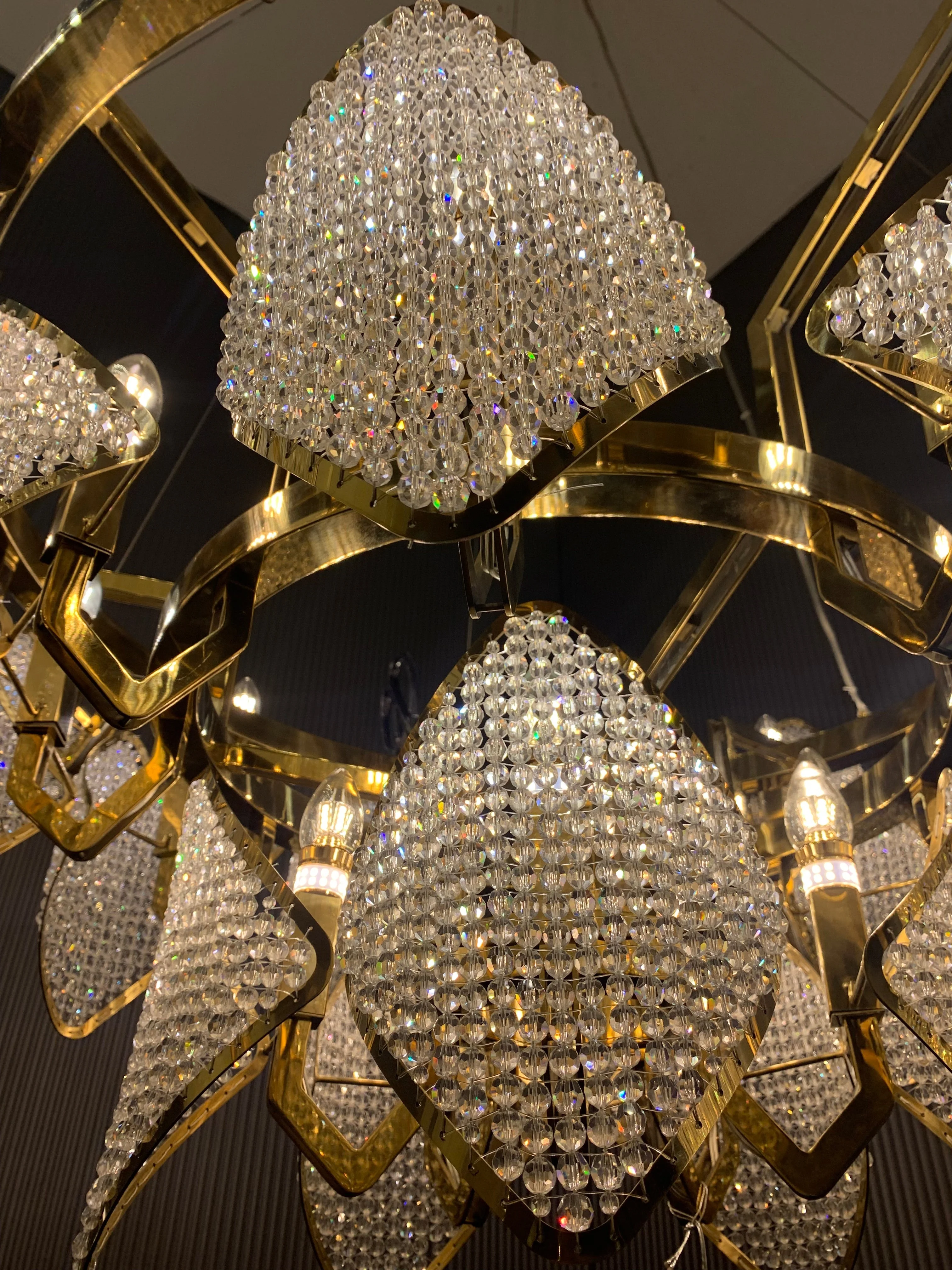 Modern Luxury 3-Tier Crystal Beads Knitmesh Chandelier in Champagne Gold Finish for Living Room - Image 5