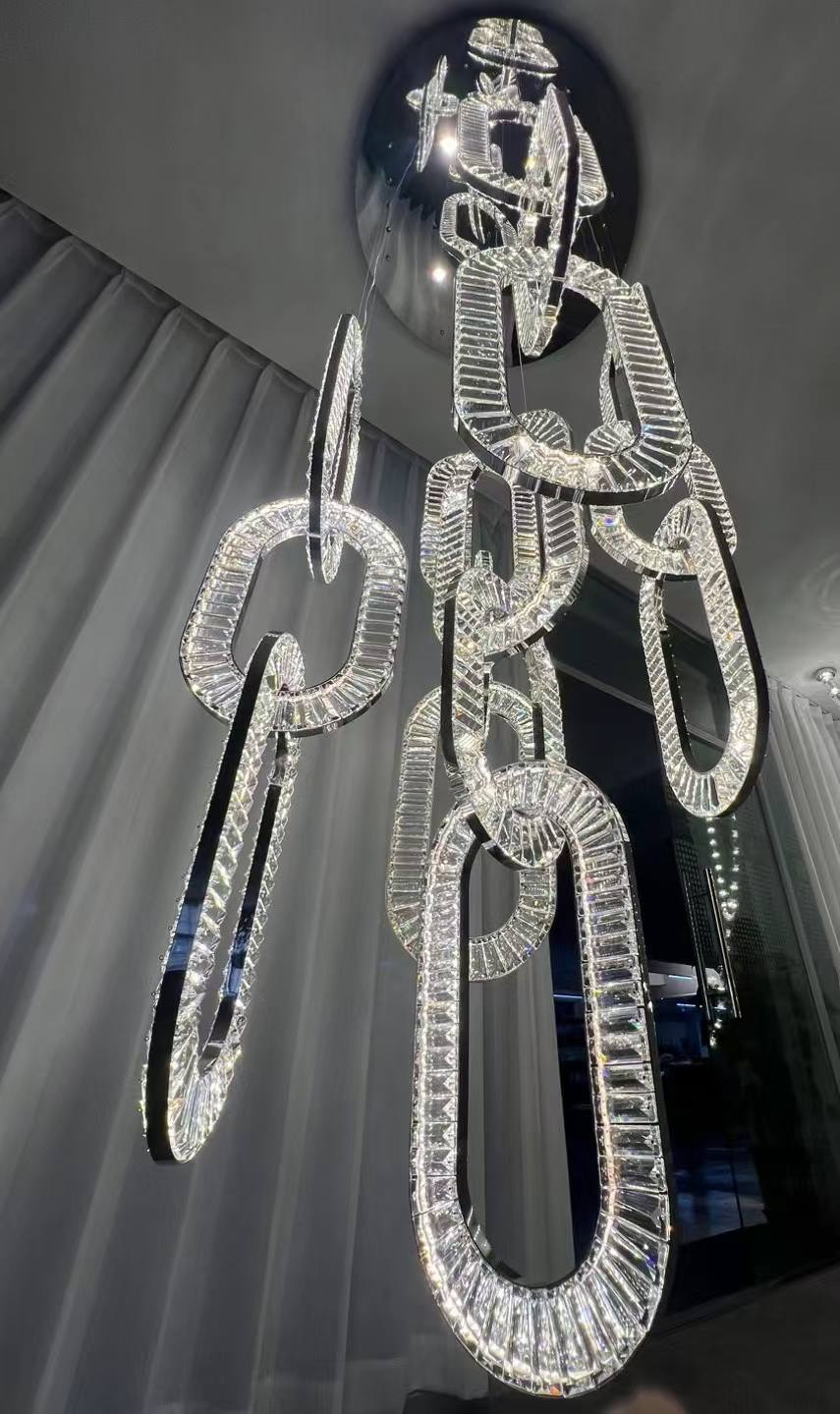 Modern Luxury Crystal Chain Cluster Chandelier for High Ceiling/Dining Room - Image 17