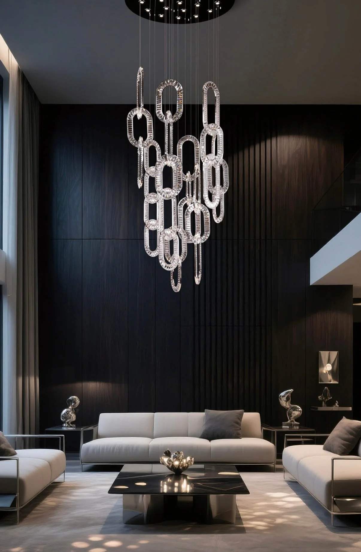 Modern Luxury Crystal Chain Cluster Chandelier for High Ceiling/Dining Room - Image 7