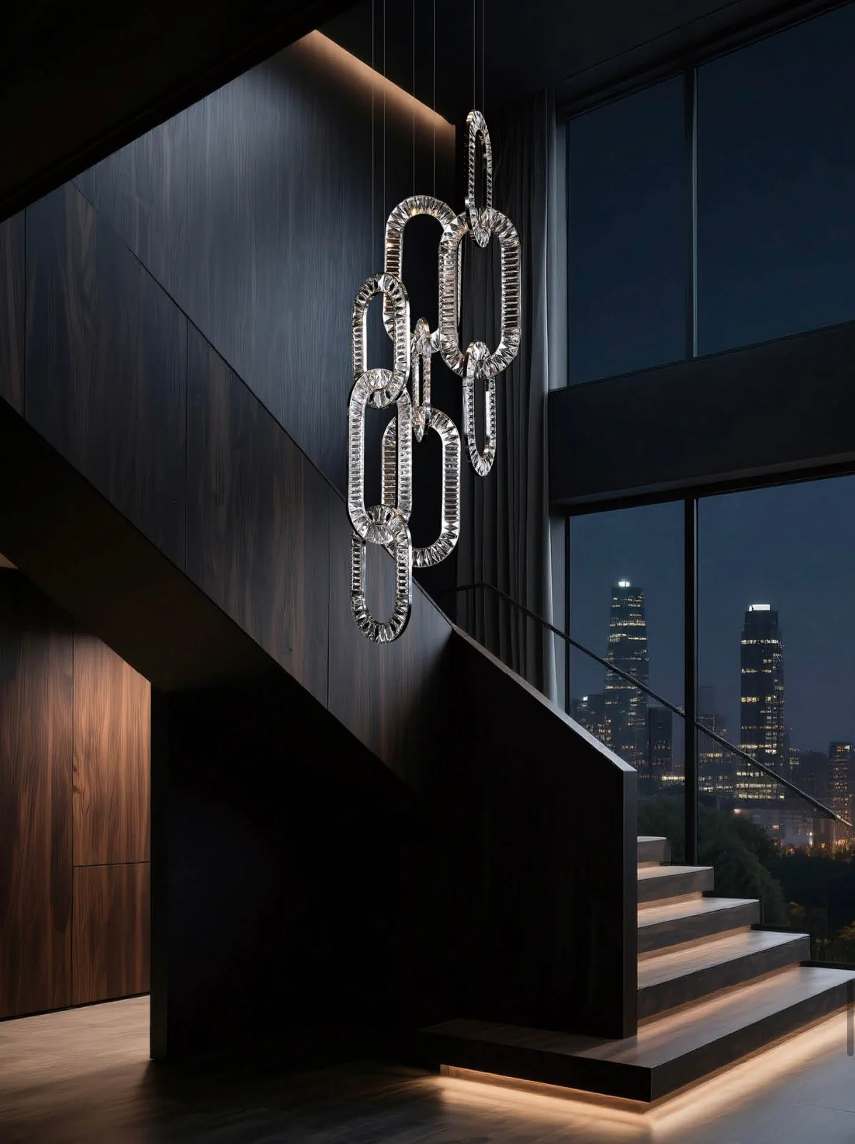 Modern Luxury Crystal Chain Cluster Chandelier for High Ceiling/Dining Room - Image 8