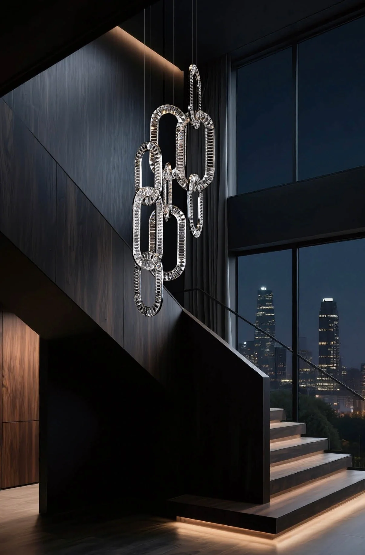 Modern Luxury Crystal Chain Cluster Chandelier for High Ceiling/Dining Room - Image 9