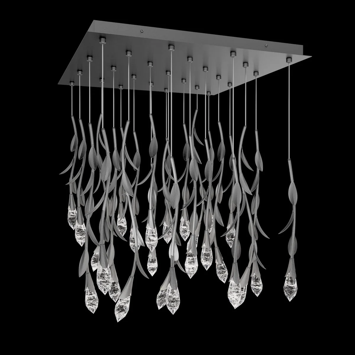 Modern Luxury Floating Branches Floral Crystal Chandelier with Square Canopy for High-ceiling - Image 2