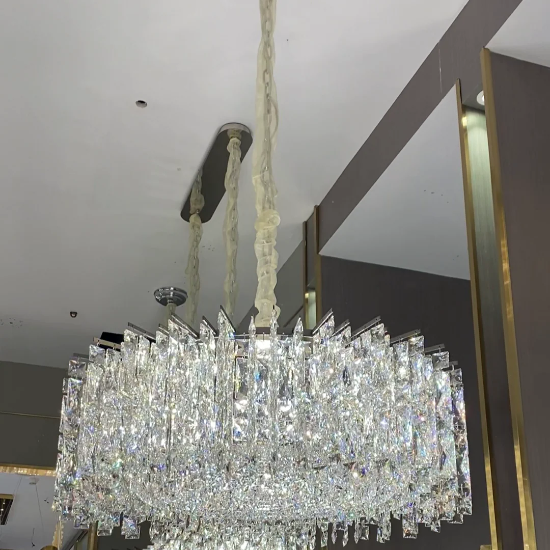 Modern Luxury Round/Rectangle Ice Crystal Chandelier in Chrome Finish for Living/Dining Room/Bedroom - Image 2