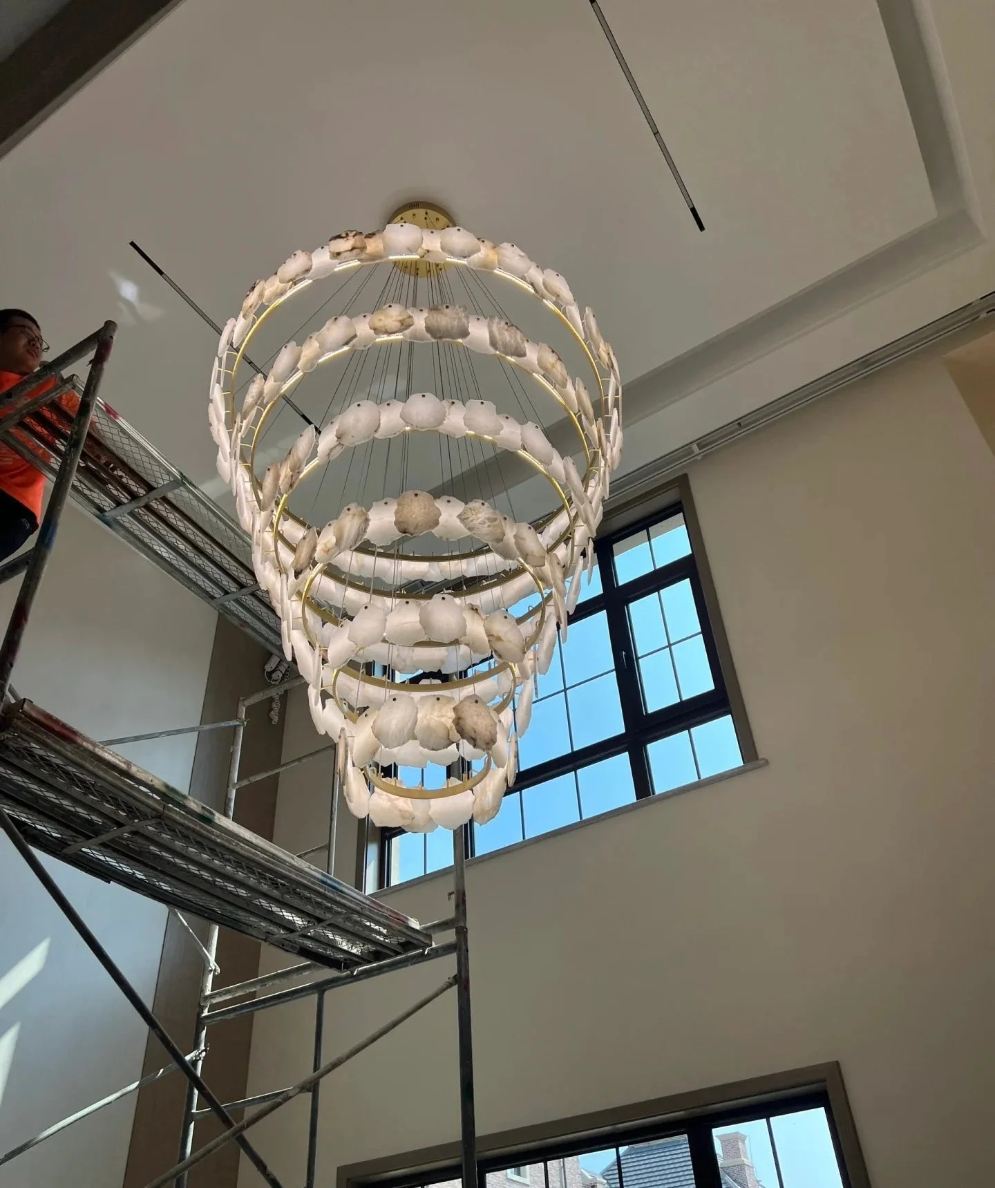 Modern Multi-layer White Alabaster Chandelier for Staircase/Foyer - Image 2