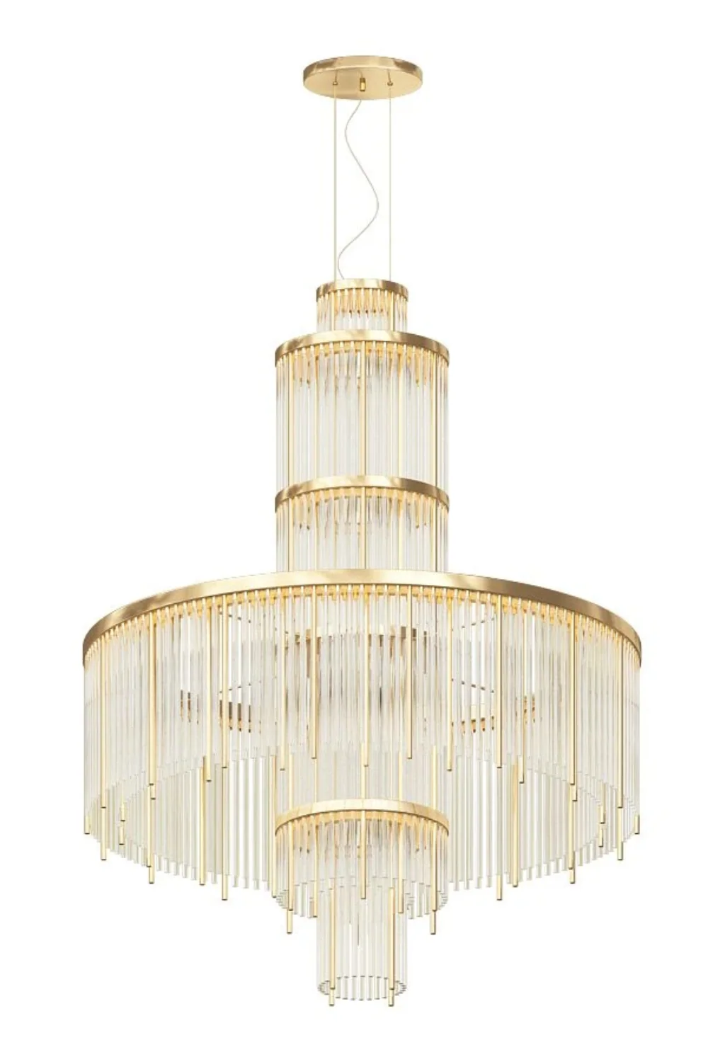 Modern Multi-layered Glass&Metal Rods Chandelier for High-ceiling - Image 4