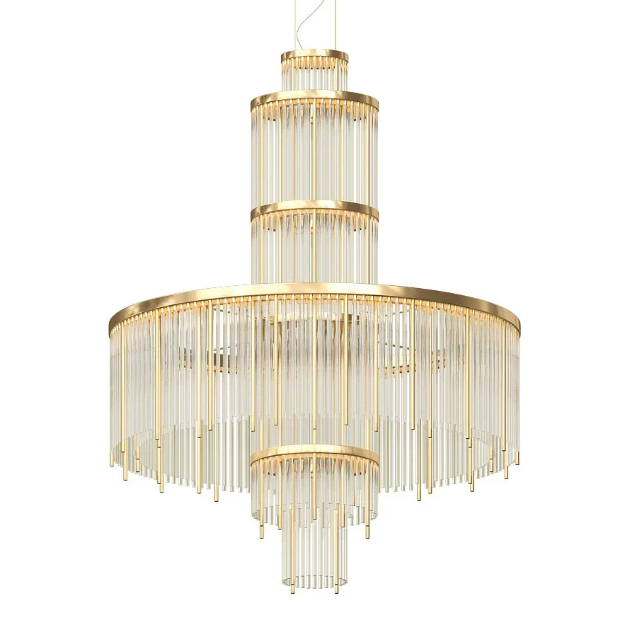 Modern Multi-layered Glass&Metal Rods Chandelier for High-ceiling - Image 5