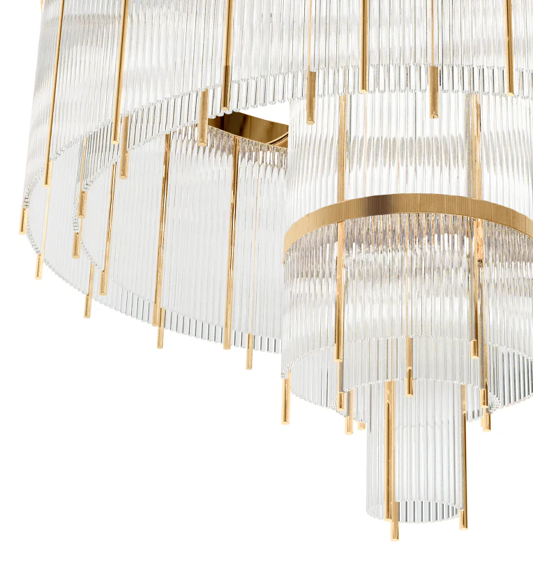 Modern Multi-layered Glass&Metal Rods Chandelier for High-ceiling - Image 7