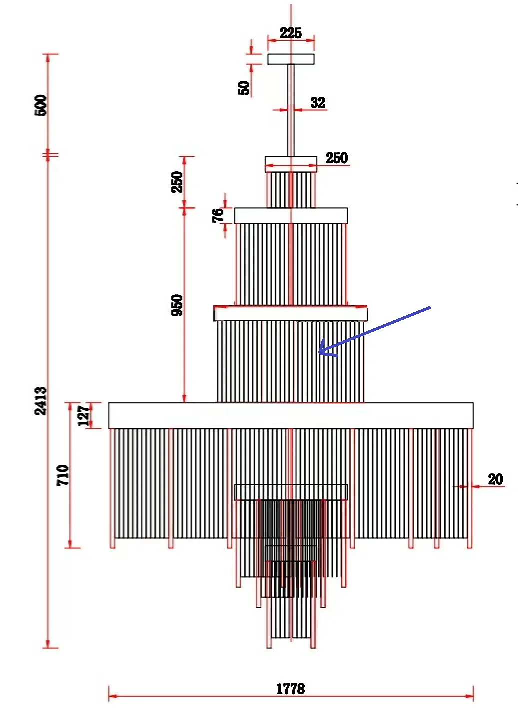 Modern Multi-layered Glass&Metal Rods Chandelier for High-ceiling - Image 8