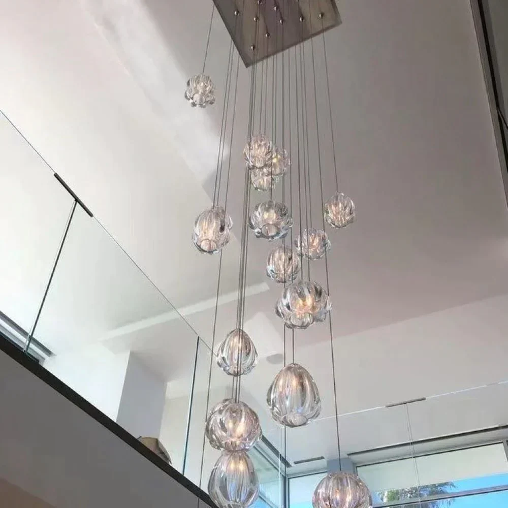 Modern Nordic Style Hand Blown Glass Pendant Crystal Chandelier For Dining Room/Living Room/Stairwell - Image 9