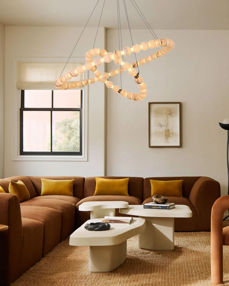 Modern Pearl Alabaster Necklace Circle Triple Chandelier with Dia 60+80+100cm - Image 10