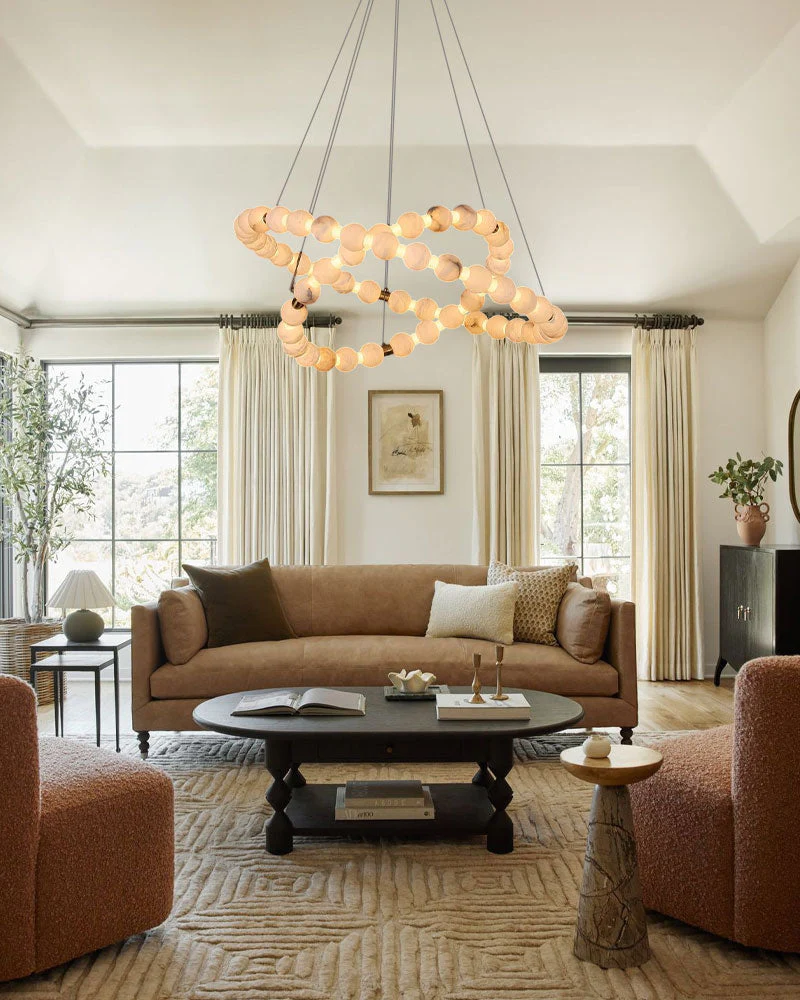 Modern Pearl Alabaster Necklace Circle Triple Chandelier with Dia 60+80+100cm - Image 11