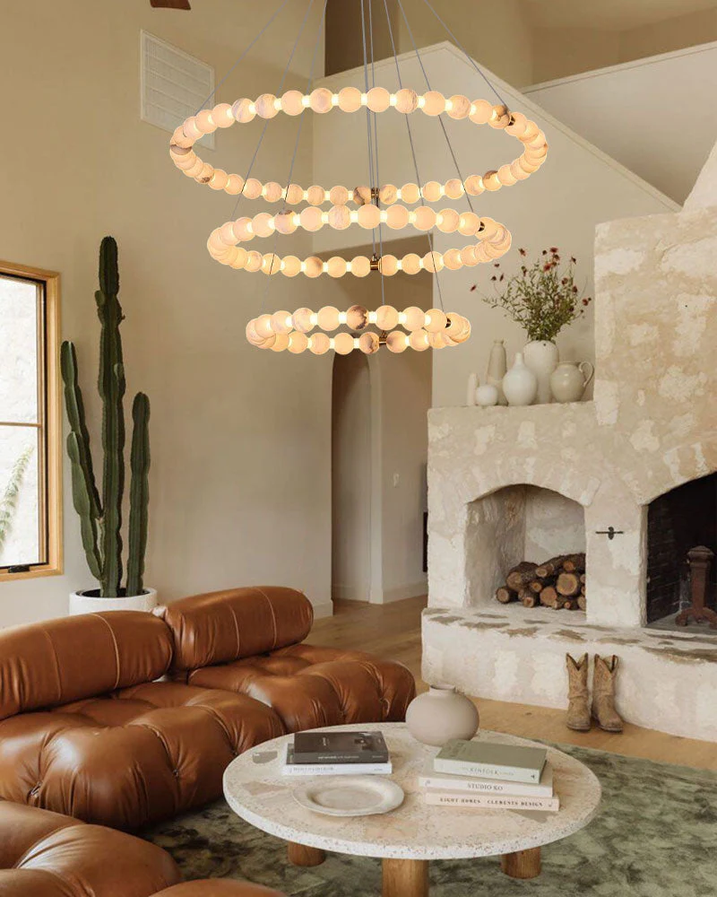 Modern Pearl Alabaster Necklace Circle Triple Chandelier with Dia 60+80+100cm - Image 5