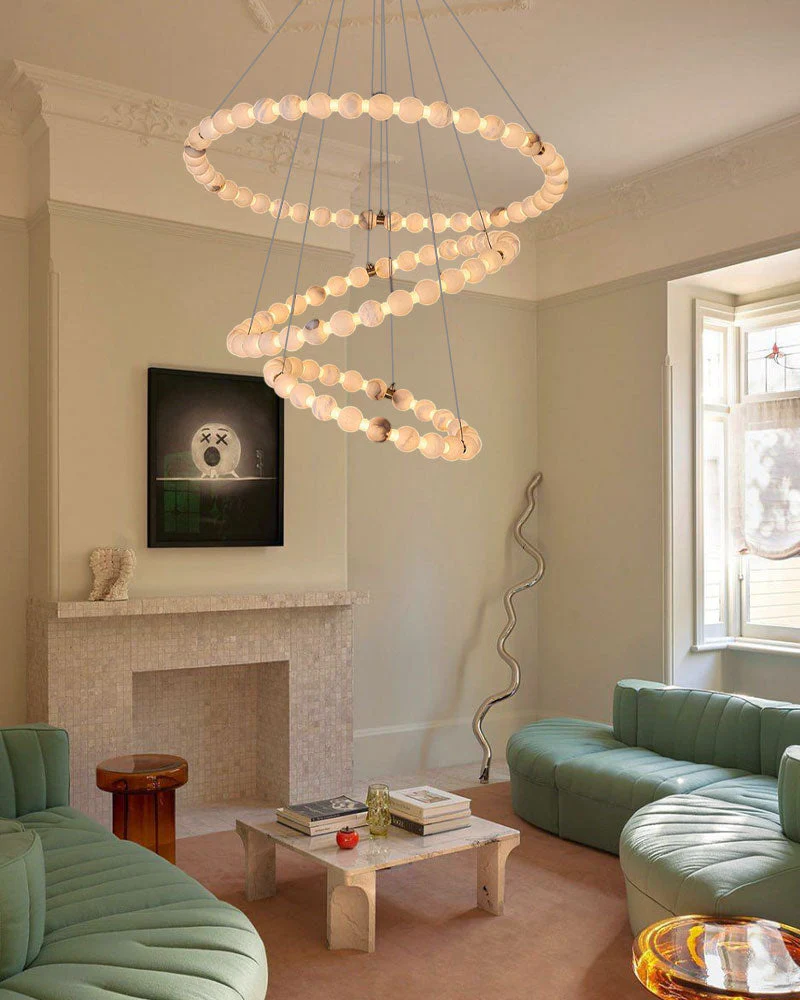 Modern Pearl Alabaster Necklace Circle Triple Chandelier with Dia 60+80+100cm - Image 9