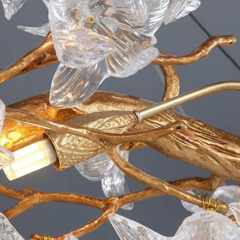 Modern Petal Crystal Round Brass Branch Chandelier - Image 6