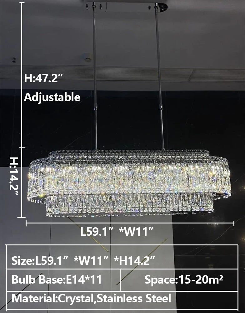 Stunning Modern Rectangle Ceiling Light Crystal Chandelier For Dining Table/Coffee Table/Living Room/Bedroom - Image 11
