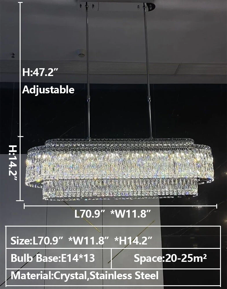 Stunning Modern Rectangle Ceiling Light Crystal Chandelier For Dining Table/Coffee Table/Living Room/Bedroom - Image 12
