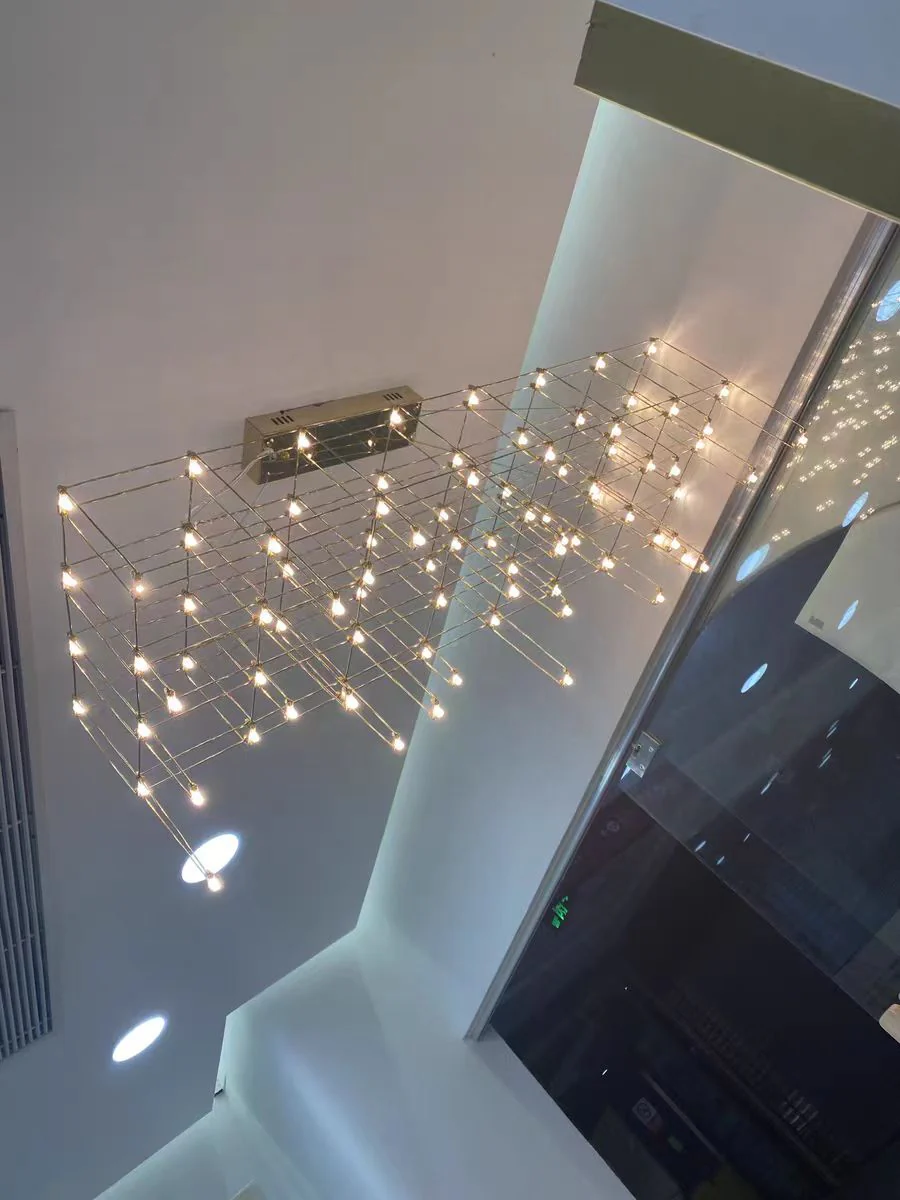 Modern Rectangle Metal Light Chandelier in Chrome Finish - Image 2