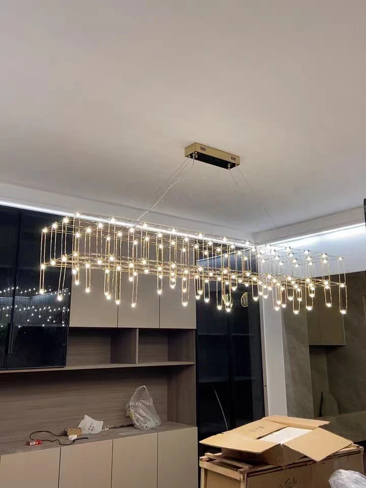 Modern Rectangle Metal Light Chandelier in Chrome Finish - Image 3