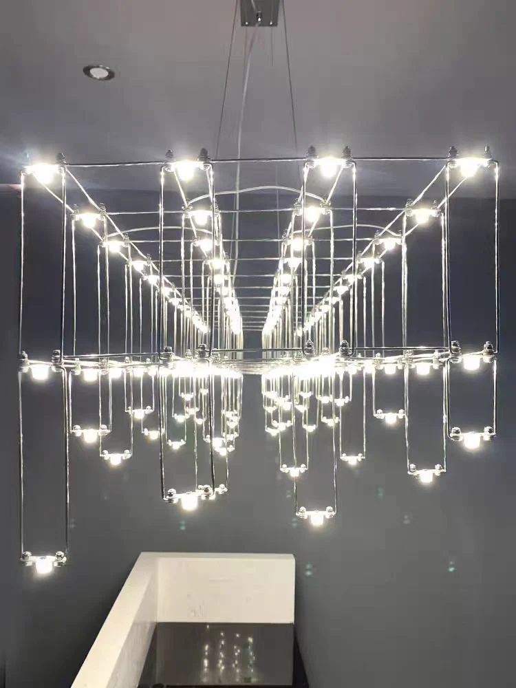 Modern Rectangle Metal Light Chandelier in Chrome Finish - Image 4