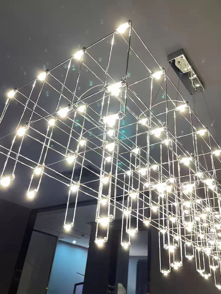 Modern Rectangle Metal Light Chandelier in Chrome Finish - Image 5