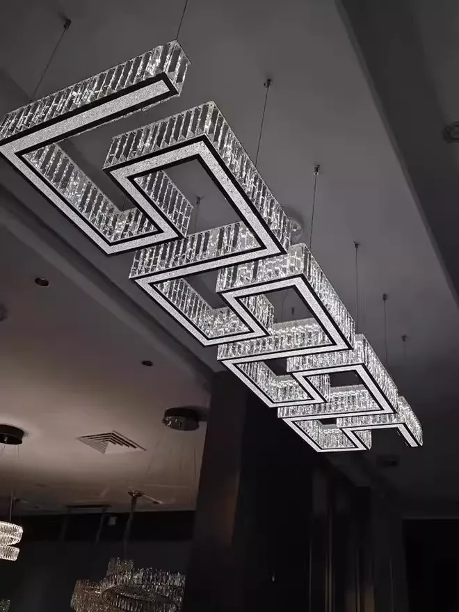 Modern Round Gear/Rectangular Mazes Crystal Chandelier - Image 13