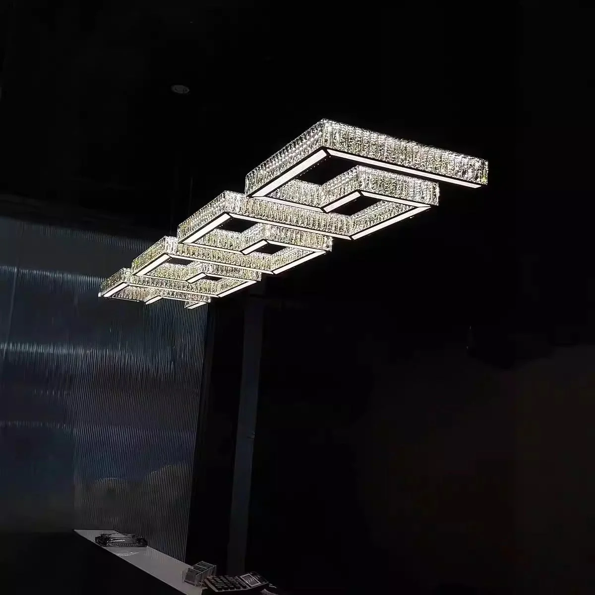 Modern Round Gear/Rectangular Mazes Crystal Chandelier - Image 2