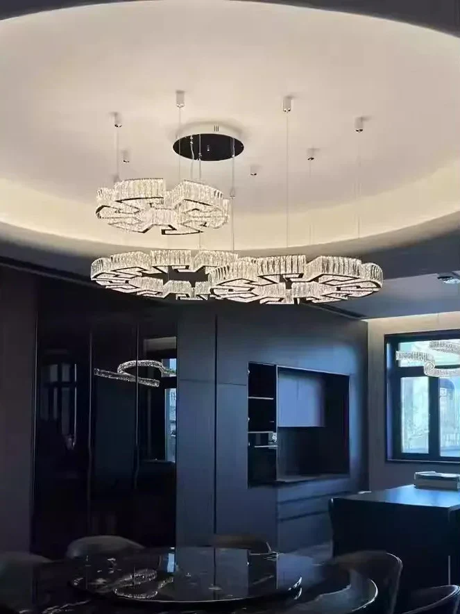 Modern Round Gear/Rectangular Mazes Crystal Chandelier - Image 7