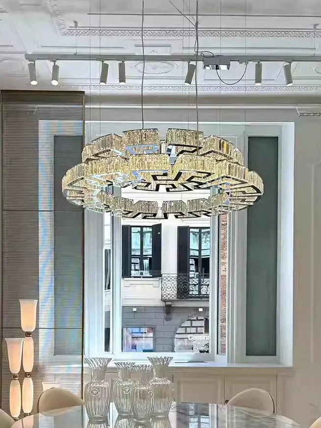 Modern Round Gear/Rectangular Mazes Crystal Chandelier - Image 8