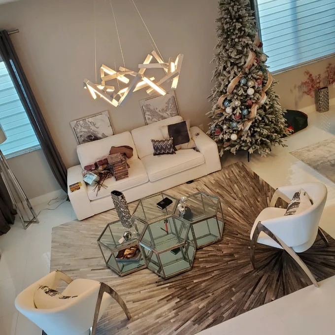Modern Round/Linear Geometric Aluminum LED Chandelier for Dining Room/Bedroom - Image 4