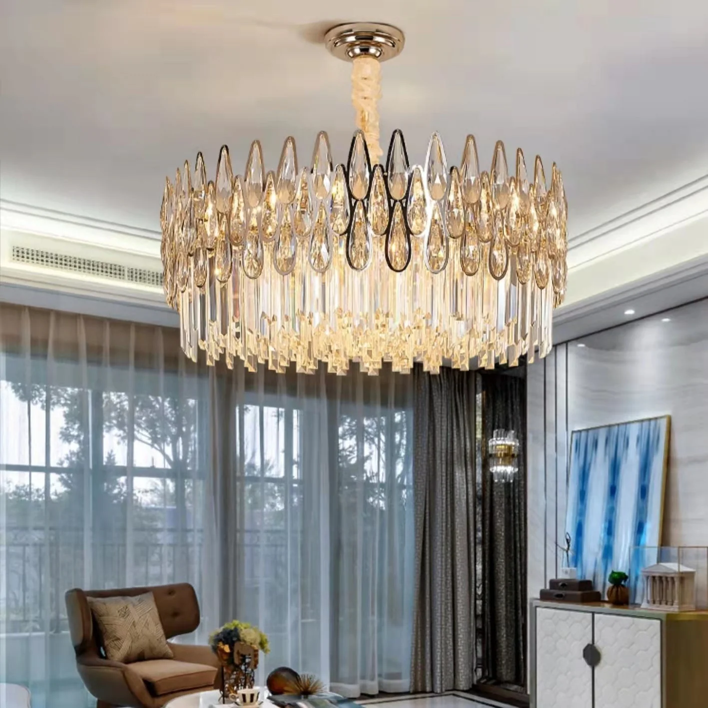 Modern Round/Rectangular Raindrop Crystal Chandelier for Low-ceiling - Image 2