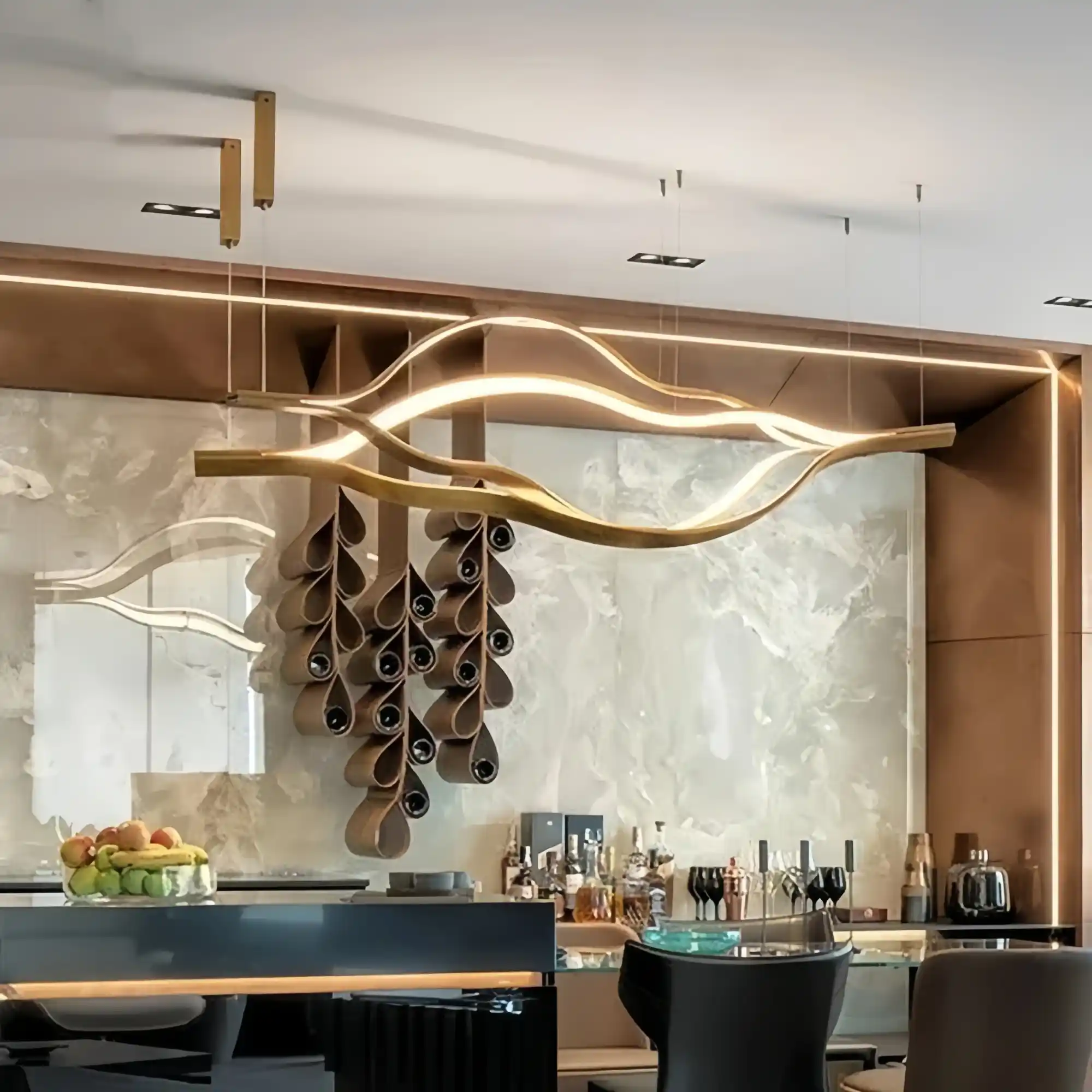 Modern Simple Brass Waving Chandelier for Living/Dining Room/Kitchen Island - Image 2