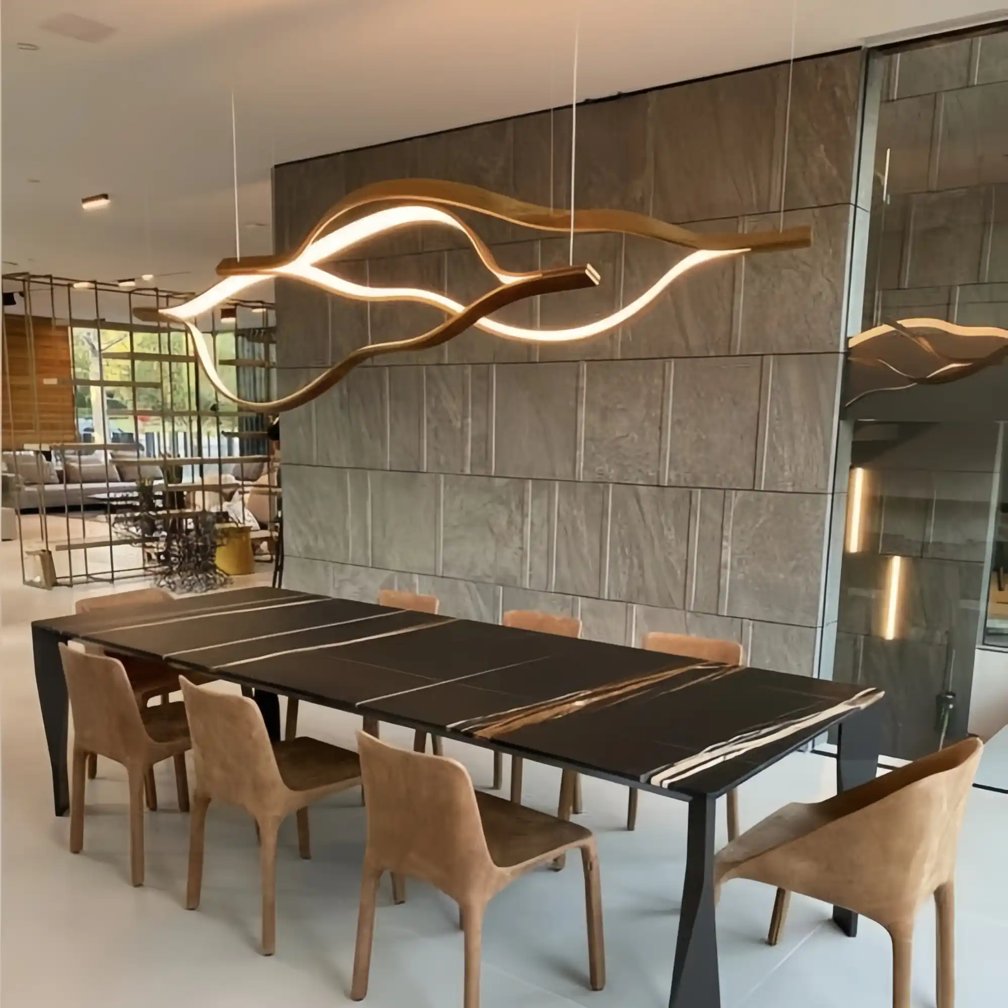 Modern Simple Brass Waving Chandelier for Living/Dining Room/Kitchen Island - Image 4