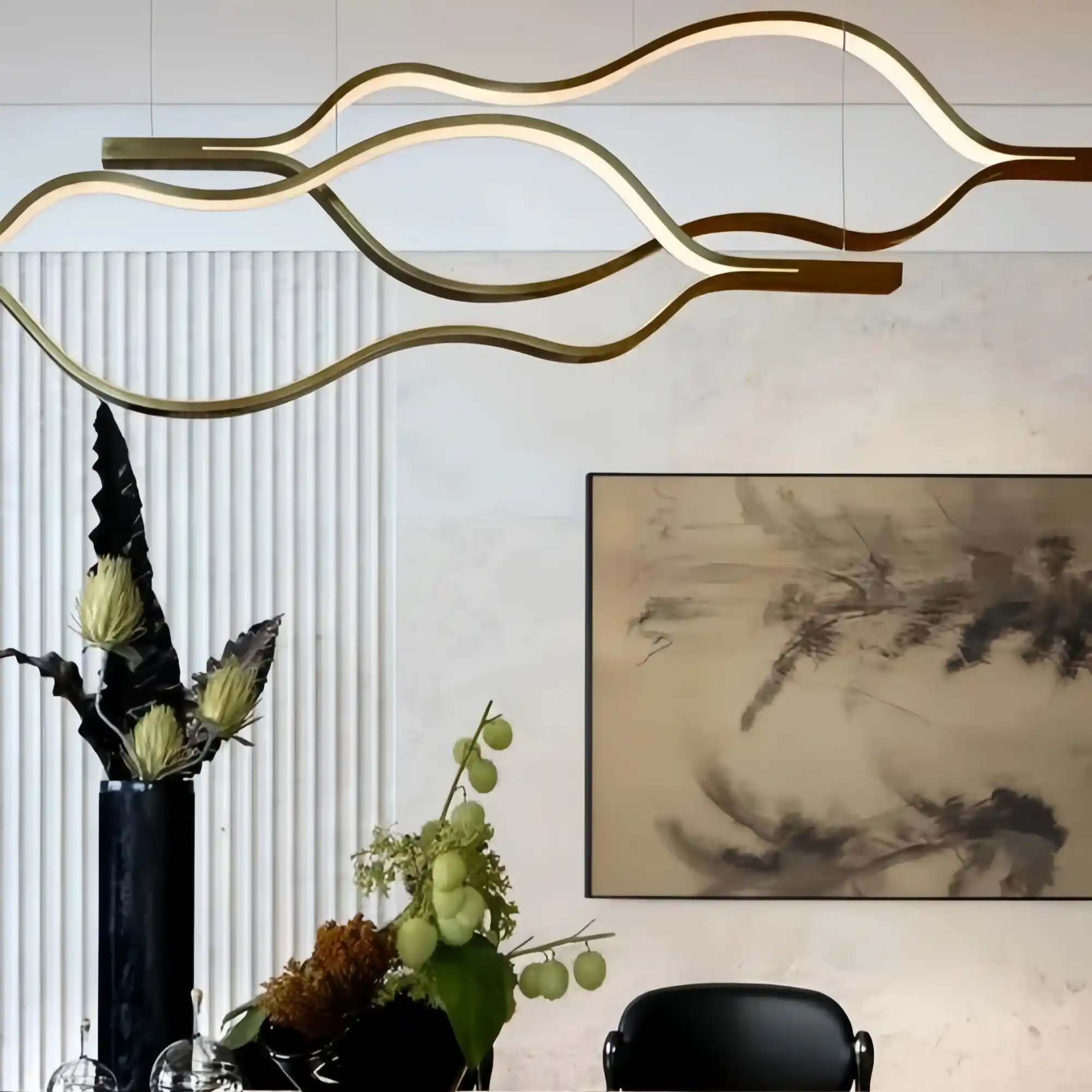 Modern Simple Brass Waving Chandelier for Living/Dining Room/Kitchen Island - Image 5