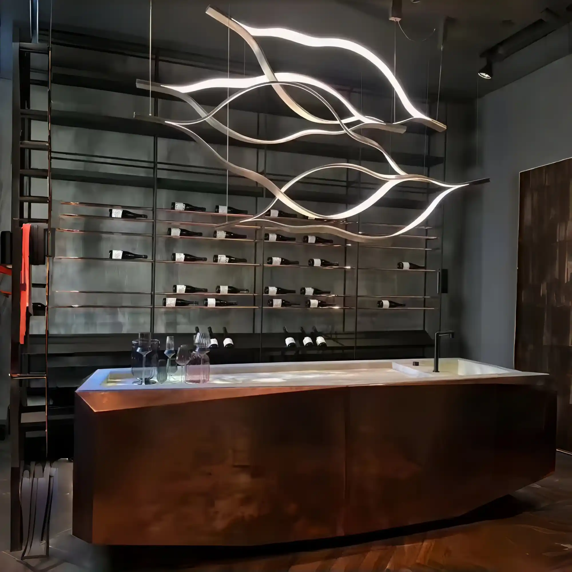 Modern Simple Brass Waving Chandelier for Living/Dining Room/Kitchen Island - Image 9