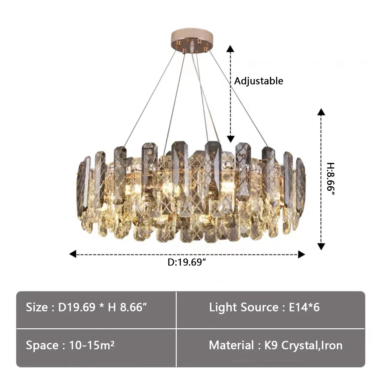 Modern Smoky Gray Crystal Chandelier Gleamy Light Fixture for Living/Dining Room/ Bedroom/ Home Office - Image 25