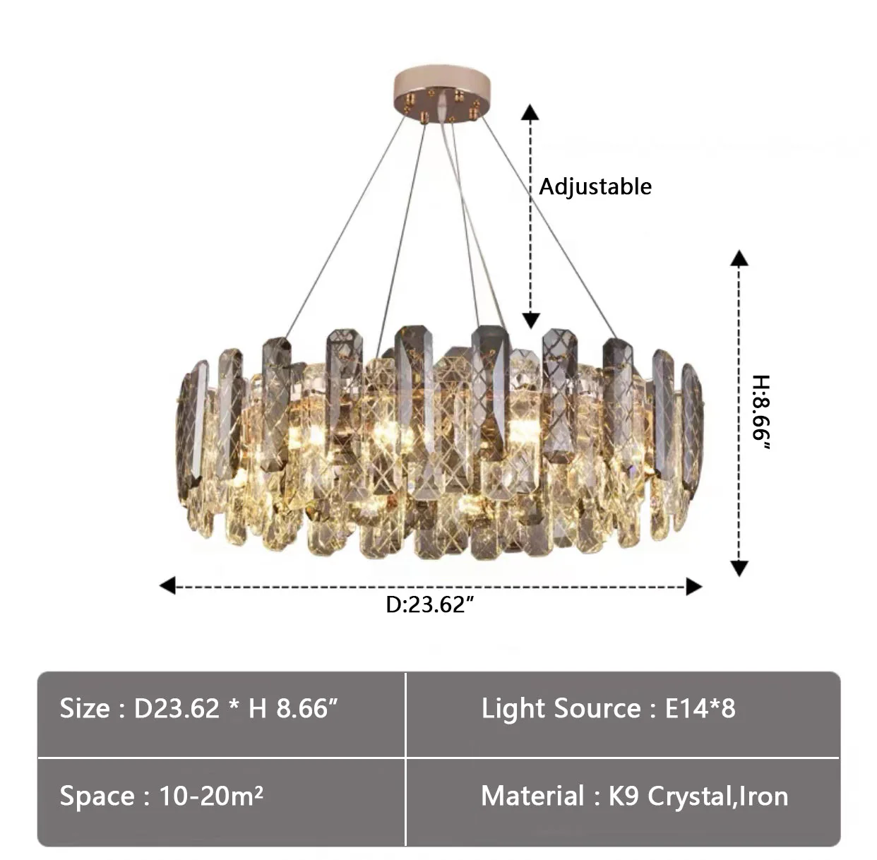 Modern Smoky Gray Crystal Chandelier Gleamy Light Fixture for Living/Dining Room/ Bedroom/ Home Office - Image 26