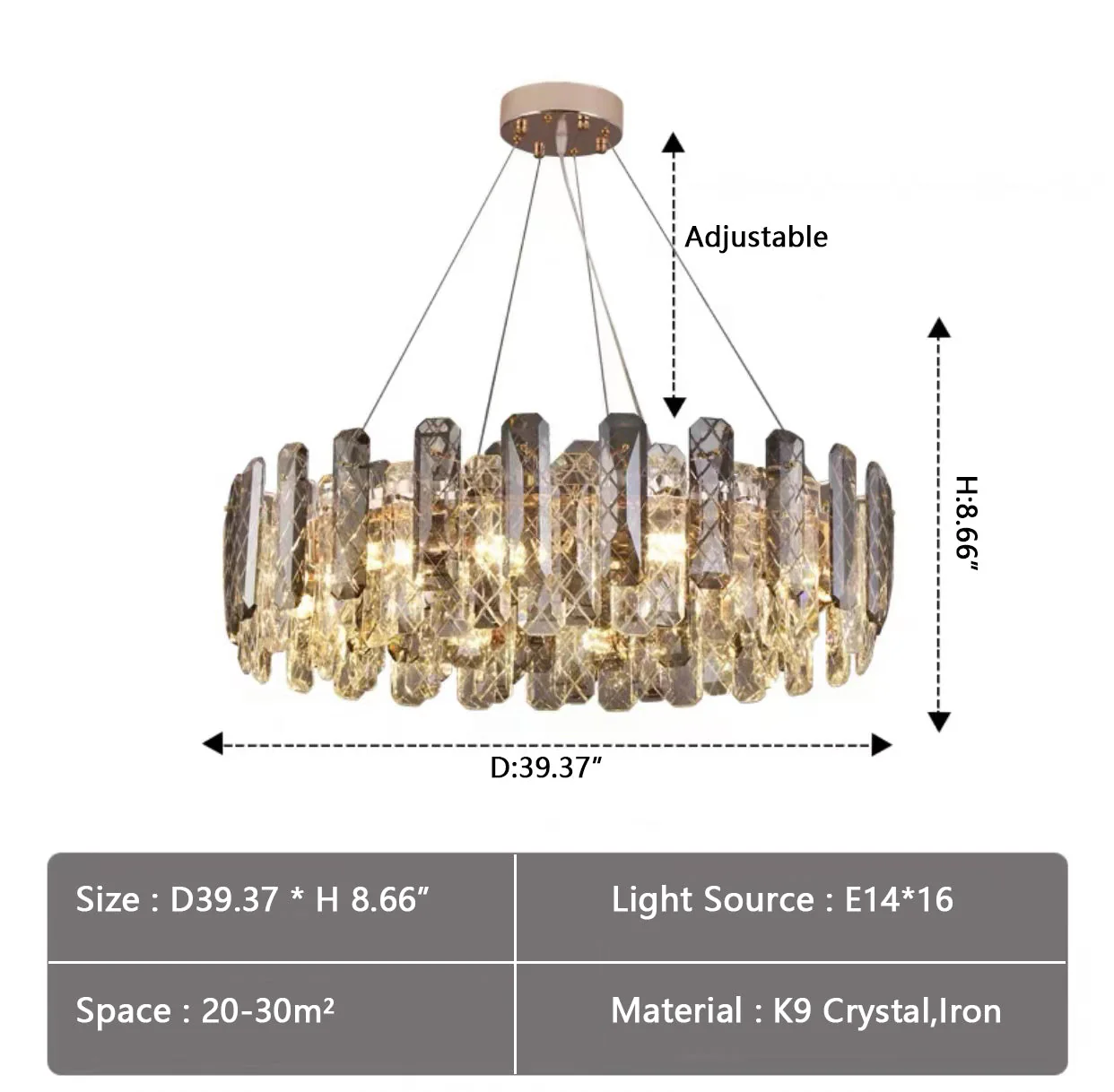 Modern Smoky Gray Crystal Chandelier Gleamy Light Fixture for Living/Dining Room/ Bedroom/ Home Office - Image 28