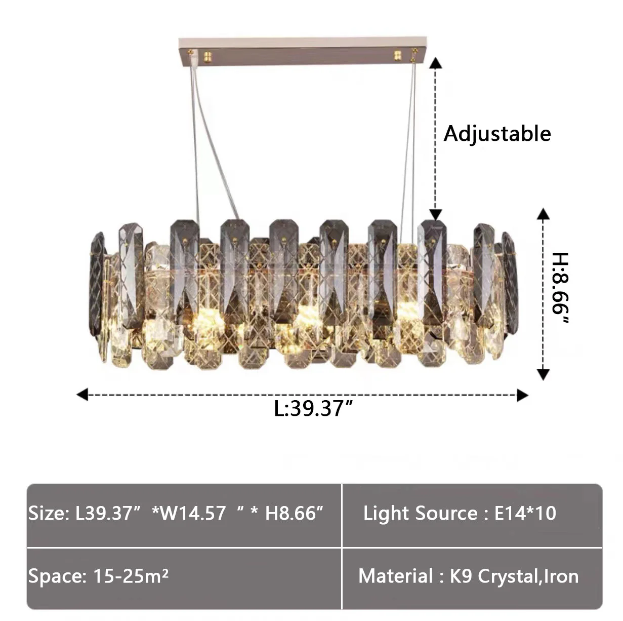 Modern Smoky Gray Crystal Chandelier Gleamy Light Fixture for Living/Dining Room/ Bedroom/ Home Office - Image 30