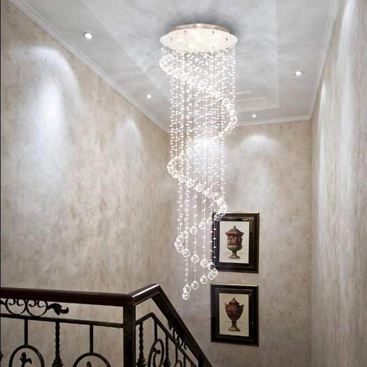 Extra Large Modern Spiral Raindrop Crystal Chandelier For Entryway - Image 9