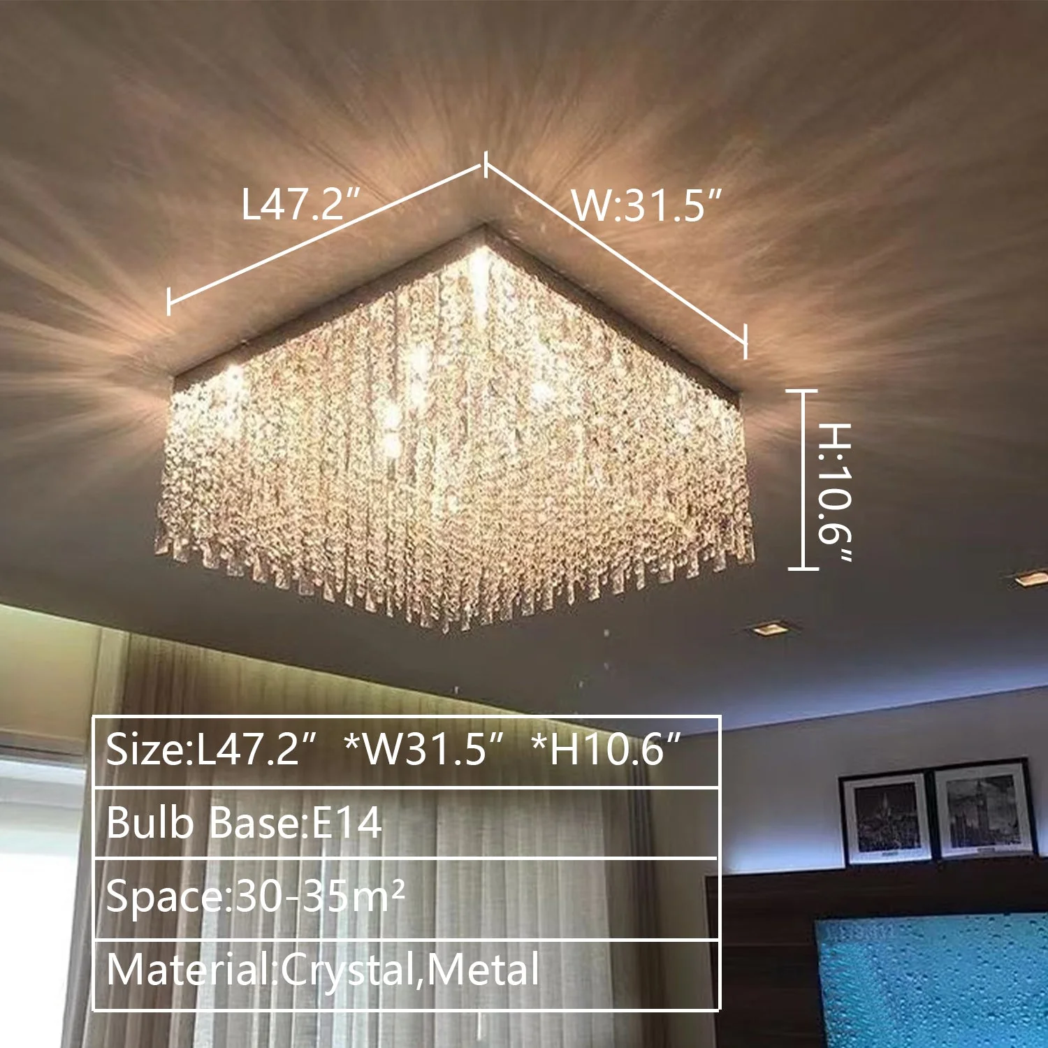 Modern Square Flush Mount Crystal Light For Living Room/Bedroom/Dining Room - Image 5